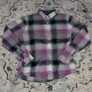 Express Slim Soft Wash Plaid Button Down Shirt Purple Gray Men’s Medium